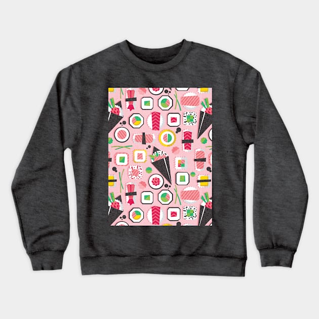 Paper cut geo sushi // pattern // pastel pink background Crewneck Sweatshirt by SelmaCardoso